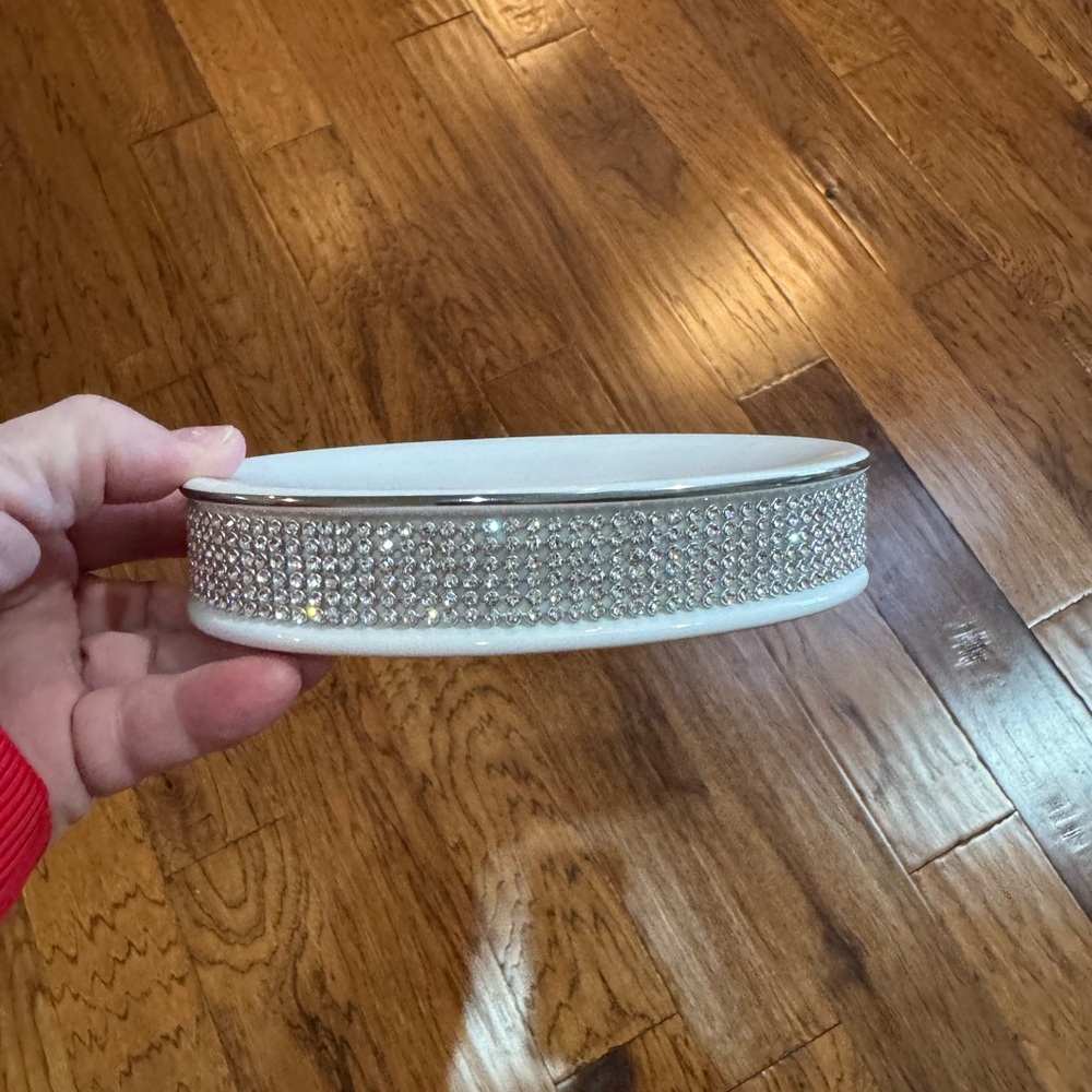 BELLA LUX NEW Ceramic Soap Dish Accessory Rhinestone Bathroom Glam